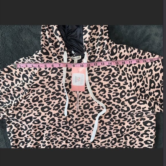 Pink Oversized Leopard Print Half Zip Hoodie - Picture 4 of 6